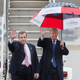 Trump not sharing his giant umbrella with indentured friend Chris Christie. Photo: AP
